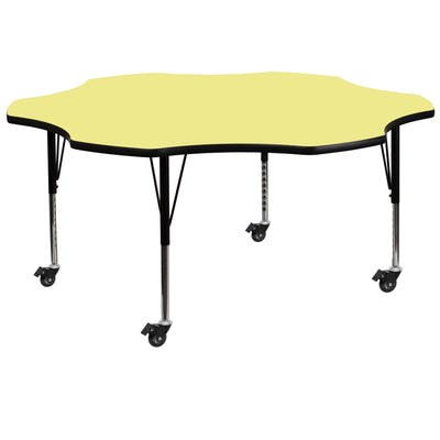 Mobile 60'' Flower Thermal Laminate Activity Table - Height Adjustable Short Legs - View 1