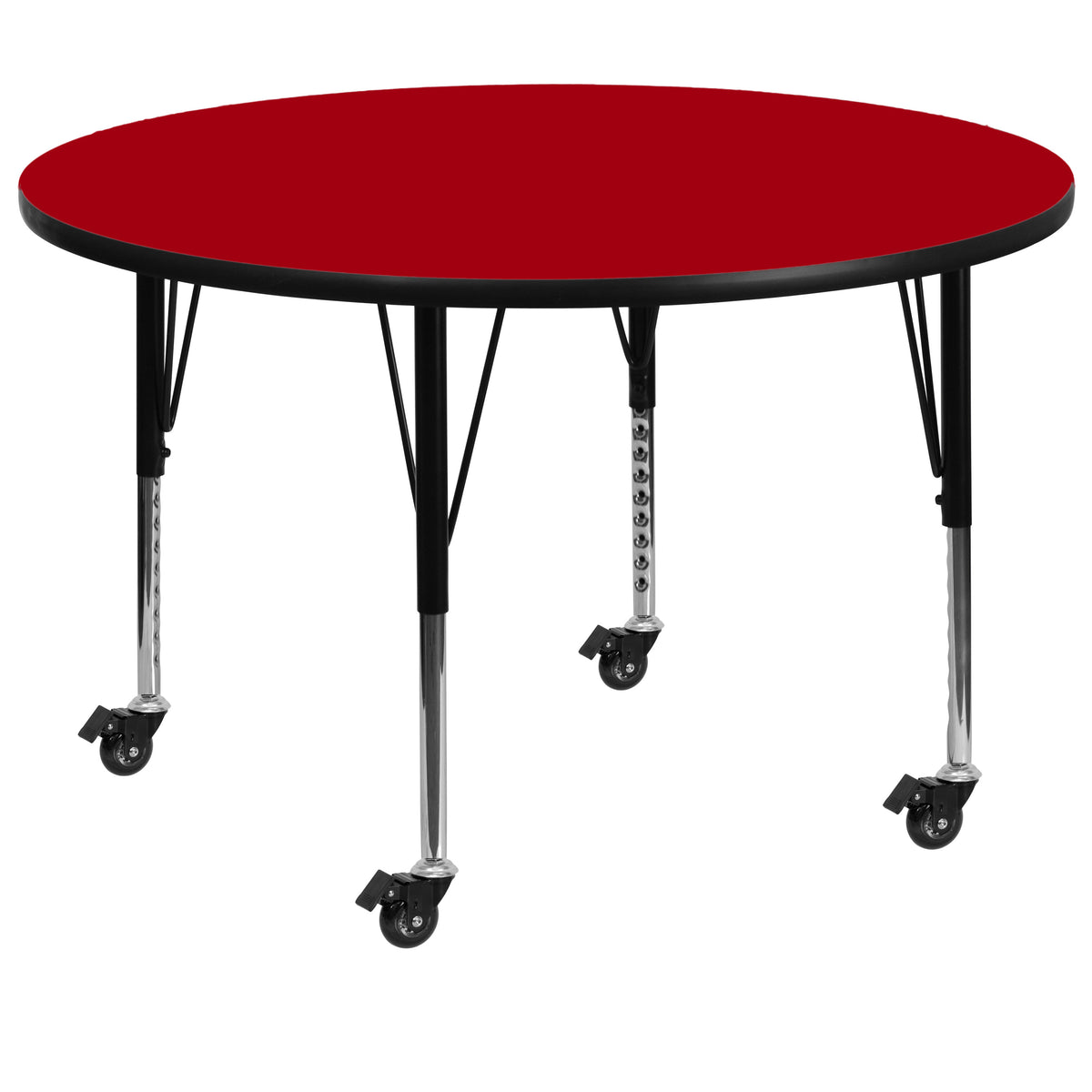 Red |#| Mobile 60inch Round Red Thermal Laminate Activity Table - Height Adjustable Legs