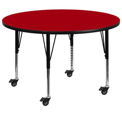 Mobile 60'' Round Thermal Laminate Activity Table - Height Adjustable Short Legs - View 1