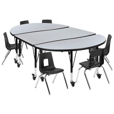Mobile 76" Oval Wave Flexible Laminate Activity Table Set with 12" Student Stack Chairs - View 1
