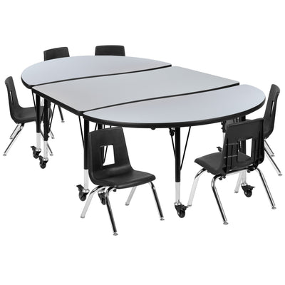 Mobile 76" Oval Wave Flexible Laminate Activity Table Set with 14" Student Stack Chairs - View 1