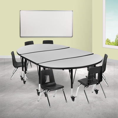 Mobile 76" Oval Wave Flexible Laminate Activity Table Set with 14" Student Stack Chairs - View 2