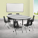 Grey |#| Mobile 76inch Oval Wave Activity Table Set-16inch Student Stack Chairs, Grey/Black
