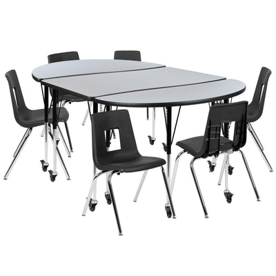 Mobile 76" Oval Wave Flexible Laminate Activity Table Set with 18" Student Stack Chairs - View 1