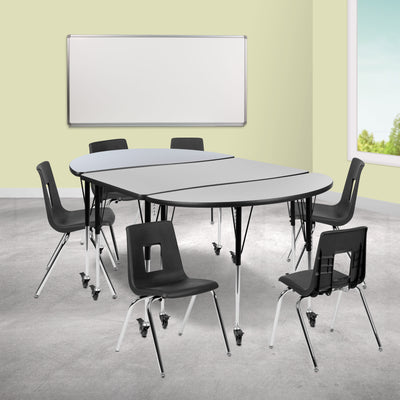 Mobile 76" Oval Wave Flexible Laminate Activity Table Set with 18" Student Stack Chairs - View 2