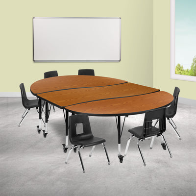 Mobile 86" Oval Wave Flexible Laminate Activity Table Set with 12" Student Stack Chairs - View 2
