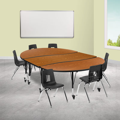 Mobile 86" Oval Wave Flexible Laminate Activity Table Set with 14" Student Stack Chairs - View 2