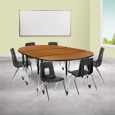 Mobile 86" Oval Wave Flexible Laminate Activity Table Set with 16" Student Stack Chairs - View 2