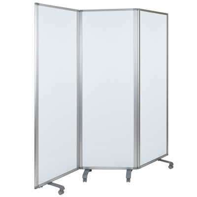 Mobile Magnetic Whiteboard Partition with Lockable Casters, 72"H x 24"W (3 sections included) - View 1