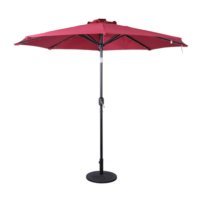 Montego Commercial Grade 9ft Round Solar LED Umbrella with Crank Lift and Tilt Function