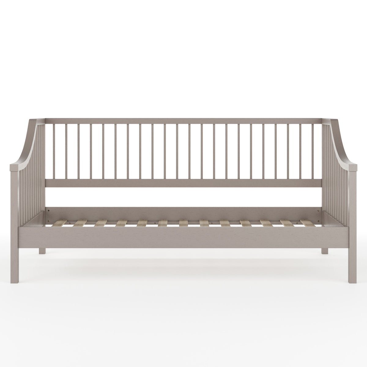 Gray |#| Wooden Twin Size Platform Daybed with Spindles and Wood Slat Foundation in Gray