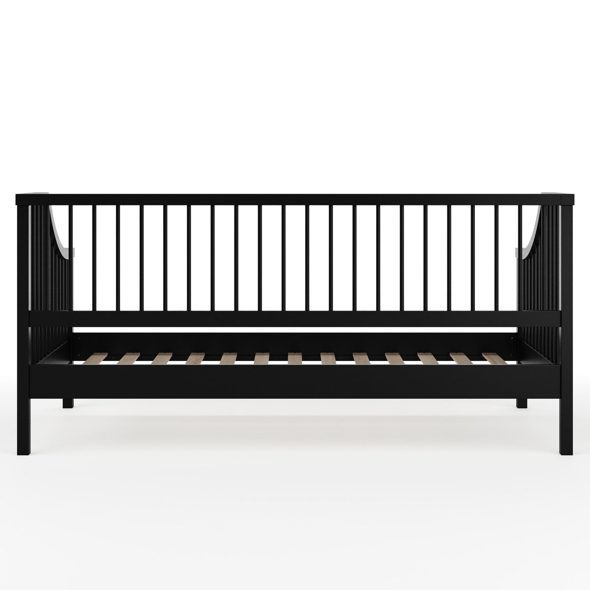 Black |#| Wooden Twin Size Platform Daybed with Spindles and Wood Slat Foundation in Black