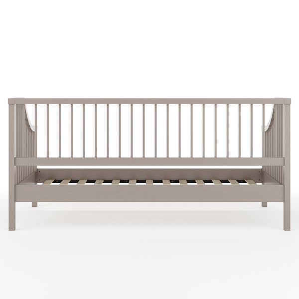 Gray |#| Wooden Twin Size Platform Daybed with Spindles and Wood Slat Foundation in Gray