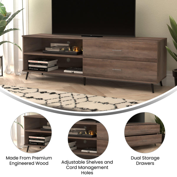Walnut |#| TV Stand for up to 60inch TV's with Adjustable Shelf and Storage Drawers - Walnut