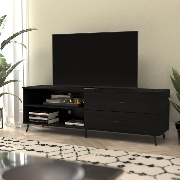 Black |#| TV Stand for up to 60inch TV's with Adjustable Shelf and Storage Drawers - Black