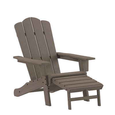 Newport HDPE Adirondack Chair with Cup Holder and Pull Out Ottoman, All-Weather HDPE Indoor/Outdoor Lounge Chair - View 1