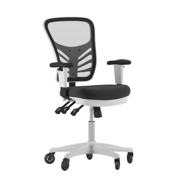 Black Mesh/White Frame |#| Mid-Back Ergonomic Multifunction Mesh Chair with Polyurethane Wheels-Black