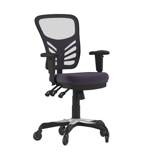 Dark Gray/Black Frame |#| Mid-Back Ergonomic Multifunction Mesh Chair with Polyurethane Wheels-Black