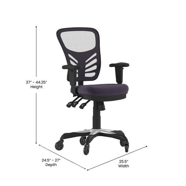 Dark Gray/Black Frame |#| Mid-Back Ergonomic Multifunction Mesh Chair with Polyurethane Wheels-Black