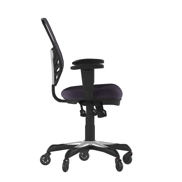 Dark Gray/Black Frame |#| Mid-Back Ergonomic Multifunction Mesh Chair with Polyurethane Wheels-Black