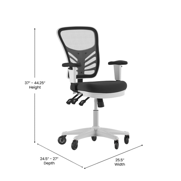 Black Mesh/White Frame |#| Mid-Back Ergonomic Multifunction Mesh Chair with Polyurethane Wheels-Black