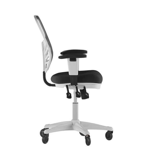 Black Mesh/White Frame |#| Mid-Back Ergonomic Multifunction Mesh Chair with Polyurethane Wheels-Black