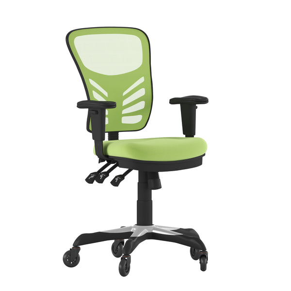 Green/Black Frame |#| Mid-Back Ergonomic Multifunction Mesh Chair with Polyurethane Wheels-Green