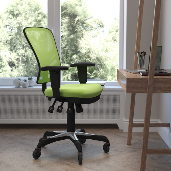 Green/Black Frame |#| Mid-Back Ergonomic Multifunction Mesh Chair with Polyurethane Wheels-Green