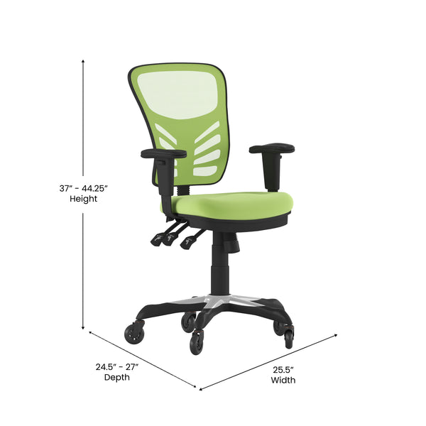 Green/Black Frame |#| Mid-Back Ergonomic Multifunction Mesh Chair with Polyurethane Wheels-Green