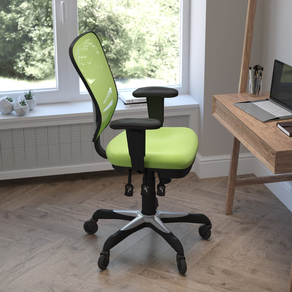 Green/Black Frame |#| Mid-Back Ergonomic Multifunction Mesh Chair with Polyurethane Wheels-Green