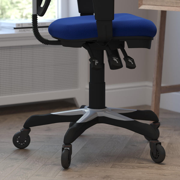 Blue/Black Frame |#| Mid-Back Ergonomic Multifunction Mesh Chair with Polyurethane Wheels-Blue