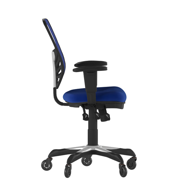 Blue/Black Frame |#| Mid-Back Ergonomic Multifunction Mesh Chair with Polyurethane Wheels-Blue