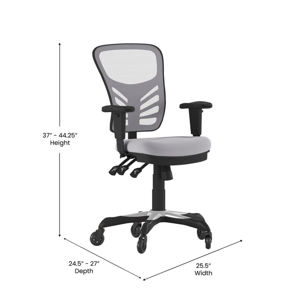 Gray/Black Frame |#| Mid-Back Ergonomic Multifunction Mesh Chair with Polyurethane Wheels-Gray