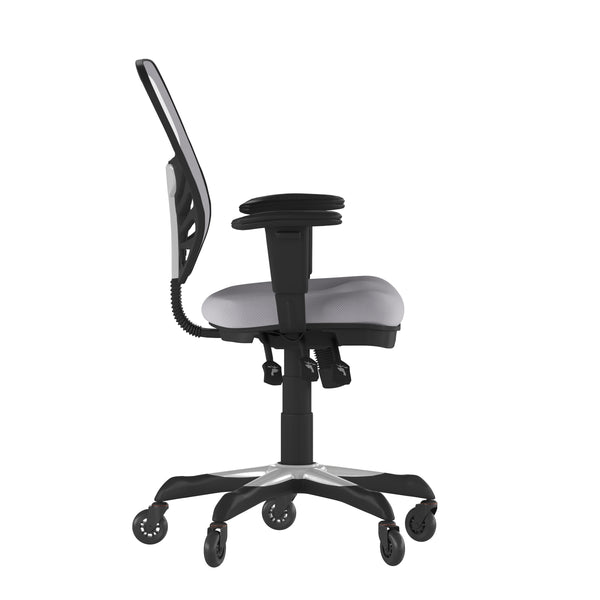 Gray/Black Frame |#| Mid-Back Ergonomic Multifunction Mesh Chair with Polyurethane Wheels-Gray