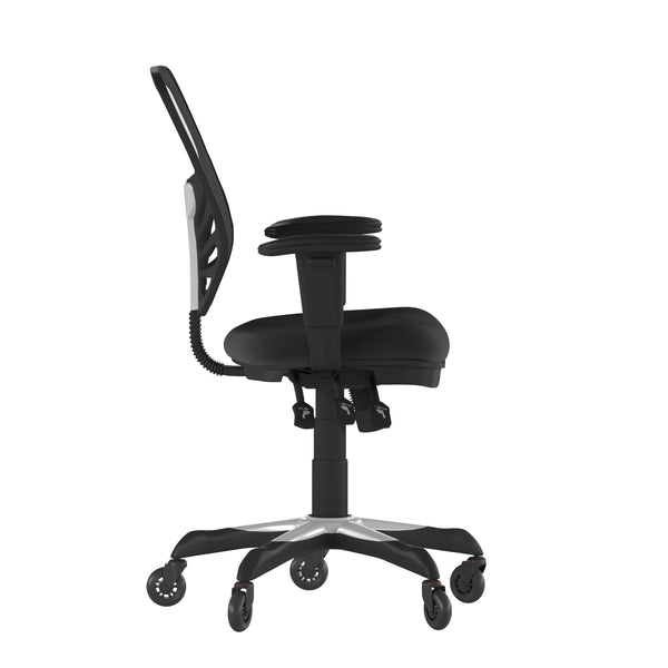 Black/Black Frame |#| Mid-Back Ergonomic Multifunction Mesh Chair with Polyurethane Wheels-Black