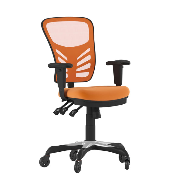 Orange/Black Frame |#| Mid-Back Ergonomic Multifunction Mesh Chair with Polyurethane Wheels-Orange