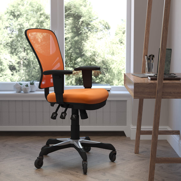 Orange/Black Frame |#| Mid-Back Ergonomic Multifunction Mesh Chair with Polyurethane Wheels-Orange