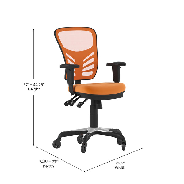 Orange/Black Frame |#| Mid-Back Ergonomic Multifunction Mesh Chair with Polyurethane Wheels-Orange