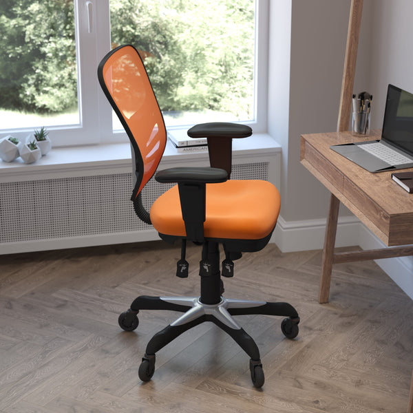 Orange/Black Frame |#| Mid-Back Ergonomic Multifunction Mesh Chair with Polyurethane Wheels-Orange