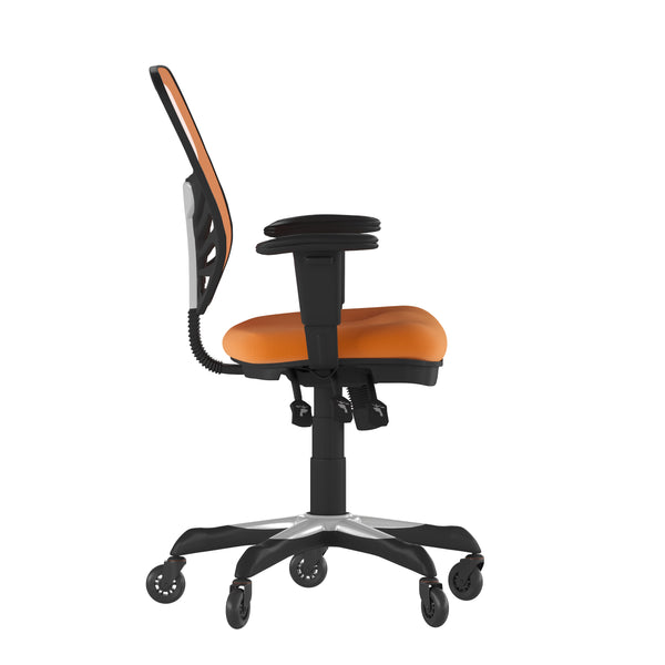 Orange/Black Frame |#| Mid-Back Ergonomic Multifunction Mesh Chair with Polyurethane Wheels-Orange