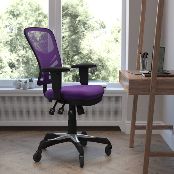 Purple/Black Frame |#| Mid-Back Ergonomic Multifunction Mesh Chair with Polyurethane Wheels-Purple