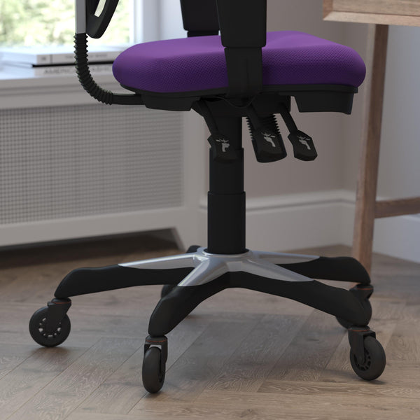 Purple/Black Frame |#| Mid-Back Ergonomic Multifunction Mesh Chair with Polyurethane Wheels-Purple