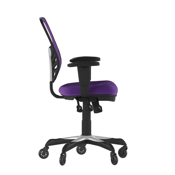 Purple/Black Frame |#| Mid-Back Ergonomic Multifunction Mesh Chair with Polyurethane Wheels-Purple