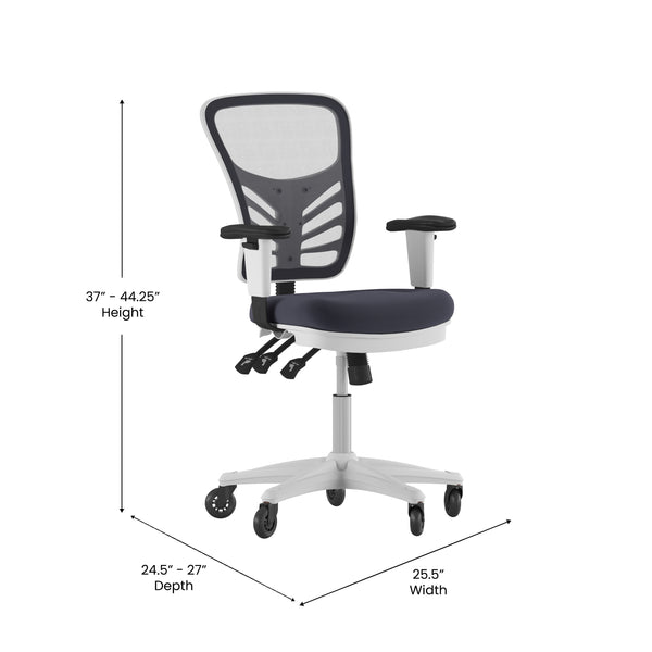 Dark Gray Mesh/White Frame |#| Mid-Back Ergonomic Multifunction Mesh Chair with Polyurethane Wheels-Dark Gray