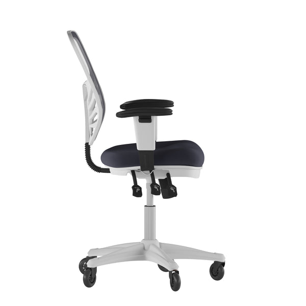 Dark Gray Mesh/White Frame |#| Mid-Back Ergonomic Multifunction Mesh Chair with Polyurethane Wheels-Dark Gray