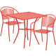 Coral |#| 28inch Square Coral Indoor-Outdoor Steel Patio Table Set with 2 Round Back Chairs