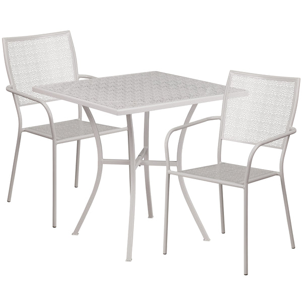 Light Gray |#| 28inch Square Lt Gray Indoor-Outdoor Steel Patio Table Set - 2 Square Back Chairs