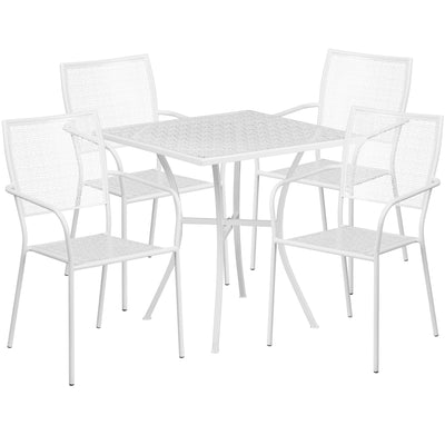 Oia Commercial Grade 28" Square Indoor-Outdoor Steel Patio Table Set with 4 Square Back Chairs - View 1