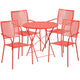 Coral |#| 30inch Round Coral Indoor-Outdoor Steel Folding Patio Table Set with 4 Chairs