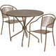 Gold |#| 35.25inch Round Gold Indoor-Outdoor Steel Patio Table Set with 2 Round Back Chairs